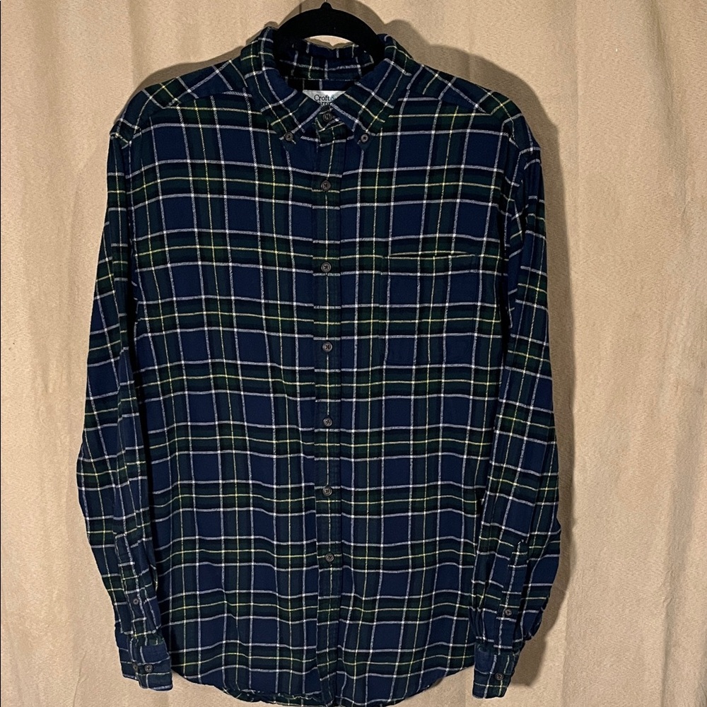 croft & barrow Navy and Green Plaid Flannel Button-Down Shirt